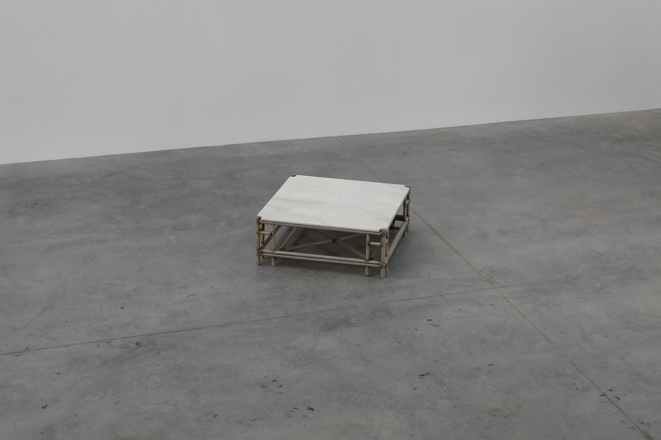 Large Wicker “Attila” Series Coffee Table with marble top by Gasparucci Italythumbnail